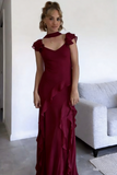 Beautiful Pink V Neck Chiffon Ruffle Mermaid Long Prom Dress Party Gown With Ribbon Wedding Guest Gown HZ0311