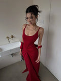 Simple Mermaid Spaghetti Straps Red With Scarf Long Prom Dresses Aesthetic Formal Dress Party Outfits HZ0311