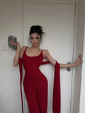 Unique Mermaid Spaghetti Strap Bright Red With Scarf Long Prom Dresses Inspiration Birthday Gowns Formal Evening Dress HZ0311