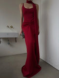 Simple Mermaid Spaghetti Straps Red With Scarf Long Prom Dresses Aesthetic Formal Dress Party Outfits HZ0311