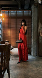 Unique Mermaid Strapless Bright Red Slit Long Prom Dresses Inspiration Prom Gowns Formal Prom Dress HZ0311