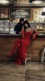 Unique Mermaid Strapless Bright Red Slit Long Prom Dresses Inspiration Prom Gowns Formal Prom Dress HZ0311