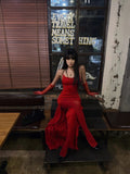 Unique Mermaid Strapless Bright Red Slit Long Prom Dresses Inspiration Prom Gowns Formal Prom Dress HZ0311