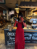 Unique Mermaid Strapless Bright Red Slit Long Prom Dresses Inspiration Prom Gowns Formal Prom Dress HZ0311