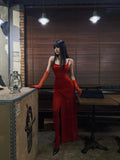 Unique Mermaid Strapless Bright Red Slit Long Prom Dresses Inspiration Prom Gowns Formal Prom Dress HZ0311