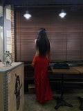 Unique Mermaid Strapless Bright Red Slit Long Prom Dresses Inspiration Prom Gowns Formal Prom Dress HZ0311