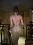 Glittering Mermaid Spaghetti Strap Champagne With Corset Lace Up Back Long Prom Dresses Inspiration 18th Birthday Outfits Formal Dress HZ0311