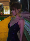 Sparkling Mermaid Spaghetti Strap Purple Sequined Prom Dress Long 18th Birthday Party Gown Formal Dresses HZ0311
