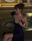 Sparkling Mermaid Spaghetti Strap Purple Sequined Prom Dress Long 18th Birthday Party Gown Formal Dresses HZ0311