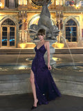 Classy Mermaid Spaghetti Strap Purple Sequined Prom Dress Long 18th Birthday Party Gowns Formal Dresses HZ0311