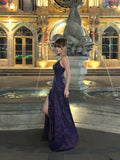 Classy Mermaid Spaghetti Strap Purple Sequined Prom Dress Long 18th Birthday Party Gowns Formal Dresses HZ0311