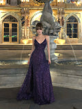 Classy Mermaid Spaghetti Strap Purple Sequined Prom Dress Long 18th Birthday Party Gowns Formal Dresses HZ0311