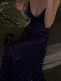 Classy Mermaid Spaghetti Strap Purple Sequined Prom Dress Long 18th Birthday Party Gowns Formal Dresses HZ0311