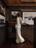 Classy Mermaid Scoop White Satin Open Backs Prom Dress Long 18th Birthday Party Gowns Formal Dresses HZ0311
