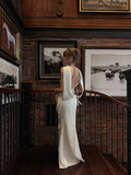 Classy Mermaid Scoop White Satin Open Backs Prom Dress Long 18th Birthday Party Gowns Formal Dresses HZ0311