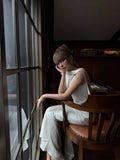 Classy Mermaid Scoop White Satin Open Backs Prom Dress Long 18th Birthday Party Gowns Formal Dresses HZ0311