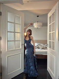 Ethereal Mermaid Spagehtti Strap Long Prom Dress Corset Back Navy Blue Long Ball Gowns Formal 18th Birthday Dresses HZ0311