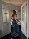 Ethereal Mermaid Spagehtti Strap Long Prom Dress Corset Back Navy Blue Long Ball Gowns Formal 18th Birthday Dresses HZ0311