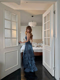 Whimsical Mermaid Spagehtti Strap Long Prom Dress Corset Back Navy Blue Long Formal Birthday Dresses HZ0311