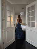 Ethereal Mermaid Spagehtti Strap Long Prom Dress Corset Back With Slit Split Navy Blue Long Ball Gowns Formal 18th Birthday Dresses HZ0311