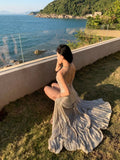 Glittering Mermaid Spaghetti Strap Champagne With Corset Back Slit Long Prom Dresses Inspo 18th Birthday Outfits Formal Dress HZ0311
