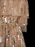 Elegant Ball Gown Off The Shoulder Tulle With Short Sleeves Beaded Bodice Long Evening Dresses Semi Prom Formal Gown HZ0311