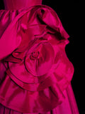 Elegant Ball Gown Spaghetti Strap Hot Pink Satin Floral Long Evening Dresses Semi Prom Formal Gown HZ0311