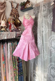 Vintage Mermaid Halter Pink Satin Hoco Gowns Short Homecoming Dresses Hoco Gown HZ0311