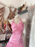 Vintage Mermaid Halter Pink Satin Hoco Gowns Short Homecoming Dresses Hoco Gown HZ0311