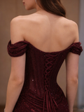 Off-Shoulder Sparkly Mermaid Prom Dresses Senior School Event Dress Formal Gown HZ0311