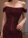 Off-Shoulder Sparkly Mermaid Prom Dresses Senior School Event Dress Formal Gown HZ0311