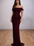 Off-Shoulder Sparkly Mermaid Prom Dresses Senior School Event Dress Formal Gown HZ0311