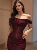 Off-Shoulder Sparkly Mermaid Prom Dresses Senior School Event Dress Formal Gown HZ0311