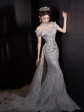 Fairytale Fantasy Art Wedding Dresses Mermaid Off The Shoulder Sequin With Beaded Bodice Long Brides Dress Fitted Bridal Gown HZ0311