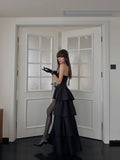 Modest High Low Halter Black Tie Wedding Guest Dress Satin Ruffles Long Prom Dresses Night Semi Formal Gown HZ0311