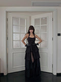 Modest High Low Halter Black Tie Wedding Guest Dress Satin Ruffles Long Prom Dresses Night Semi Formal Gown HZ0311