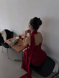 Chic Mermaid Spaghetti Strap Long Prom Dresses Red With Scarf Formal Dresses HZ0311