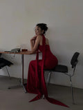 Chic Mermaid Spaghetti Strap Long Prom Dresses Red With Scarf Formal Dresses HZ0311