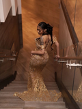 Glittery Mermaid Off The Shoulder Prom Dresses For Black People Girls Gold Sequin Beaded Crystals Long Formal Evening Party Gown HZ0311