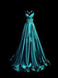 Chic A line Spaghetti Strap Blue Satin Long Party Dresses Prom Dresses Impress Wedding Guest Dress HZ0311
