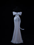 Vintage Mermaid Off The Shoulder Light Sky Blue Sequin Long Prom Dresses Party Dress 18th Birthday Outfits Graduation Dress HZ0311
