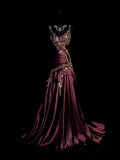 Chic Mermaid Spaghetti Strap Satin With Appliqued Long Party Dresses Prom Dresses Impress Wedding Guest Dress HZ0311