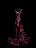 Chic Mermaid Spaghetti Strap Satin With Gold Appliqued Long Party Dresses Prom Dresses Impress Wedding Guest Dress HZ0311