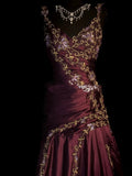 Chic Mermaid Spaghetti Strap Satin With Appliqued Long Party Dresses Prom Dresses Impress Wedding Guest Dress HZ0311