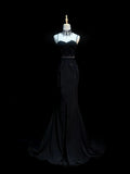 Chic Mermaid Spaghetti Strap Black With Beaded Appliques Long Party Dresses Prom Dresses Impress Wedding Guest Dress HZ0311