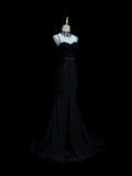 Chic Mermaid Spaghetti Strap Black With Beaded Appliques Long Party Dresses Prom Dresses Impress Wedding Guest Dress HZ0311
