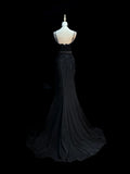 Chic Mermaid Spaghetti Strap Black With Beaded Appliques Long Party Dresses Prom Dresses Impress Wedding Guest Dress HZ0311
