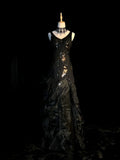 Vintage Mermaid V Neck 1950s Satin Black With Beaded Gem Long Prom Dresses Party Dress 18th Birthday Outfits Graduation Dress HZ0311