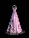 Vintage A Line V Neck 1950s Lilac With Beaded Appliques Long Prom Dresses Party Dress 18th Birthday Outfits Graduation Dress HZ0311