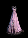 Vintage A Line V Neck 1950s Lilac With Beaded Appliques Long Prom Dresses Party Dress 18th Birthday Outfits Graduation Dress HZ0311